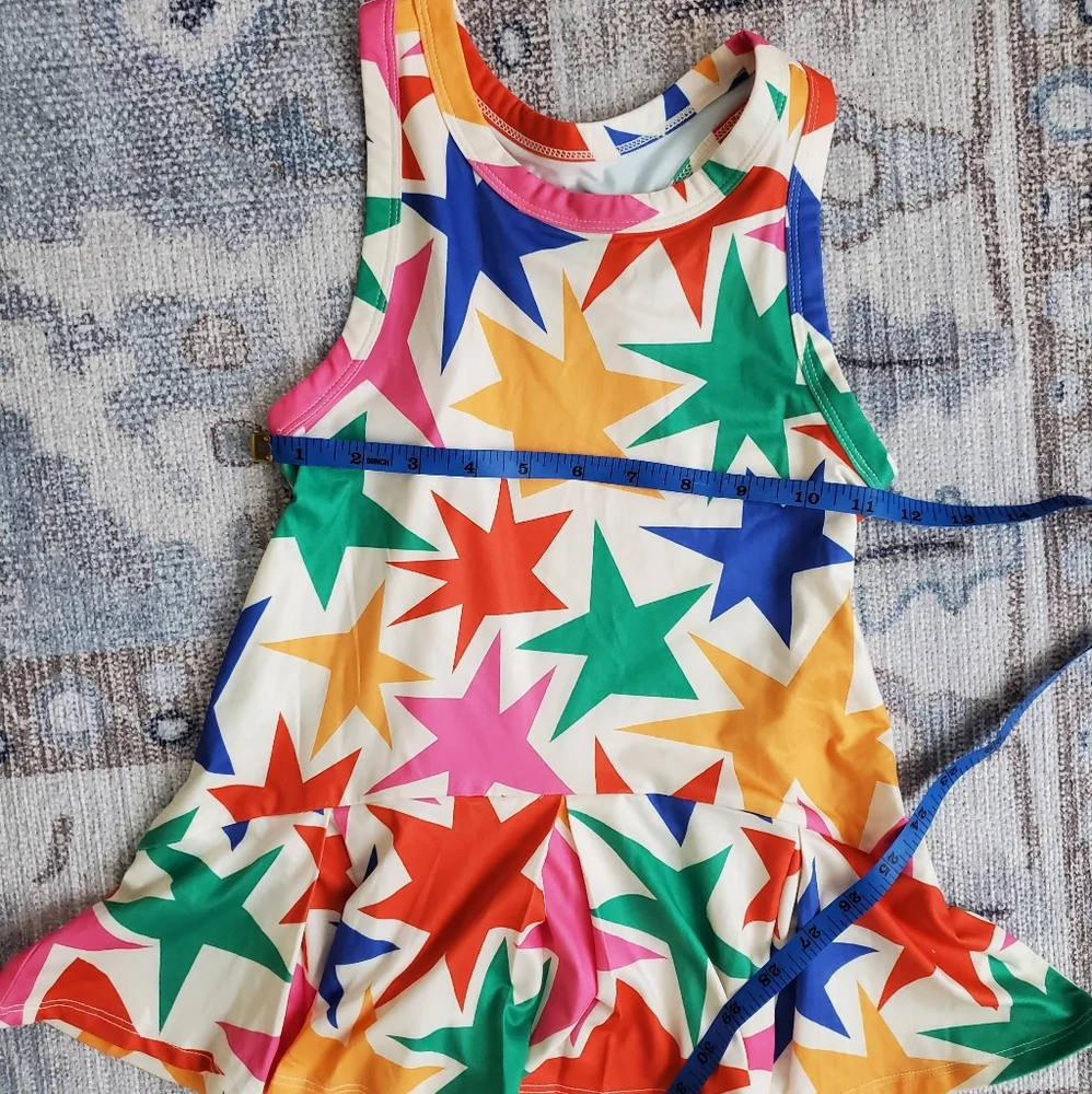 Hanna Andersson Girls Active MadeForSun Printed UV Dress Drop Waist Star sz4